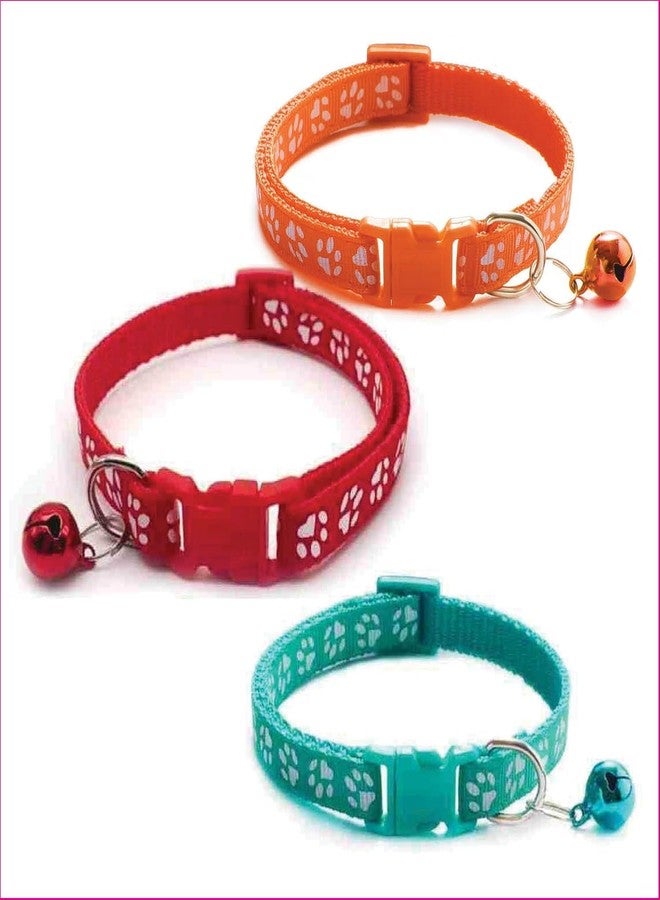D&C PAWS Cat Collars with Bell | Soft Adjustable Breakaway Collars for Cats, Kittens & Small Dogs | Safe, Comfortable, Cute Paw Print Design Pet Collars (Set of 3-Orange,Red,Turquoise) - Image 1